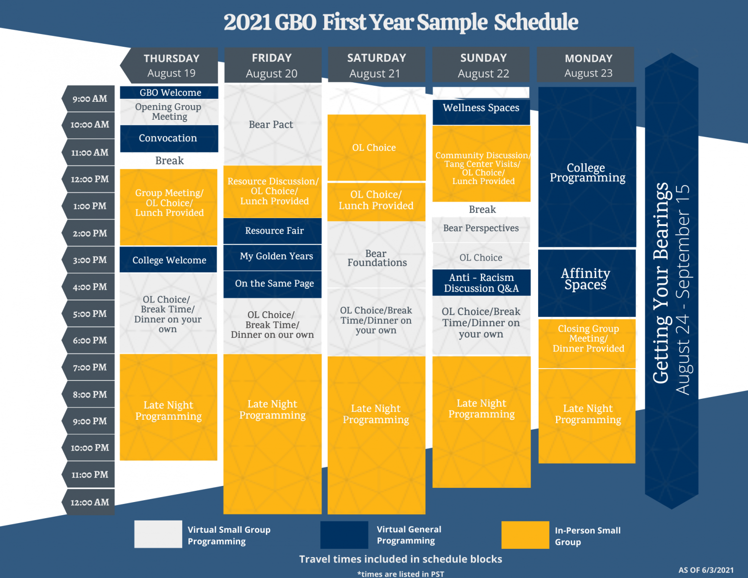 GBO Sample Schedule Golden Bear Orientation