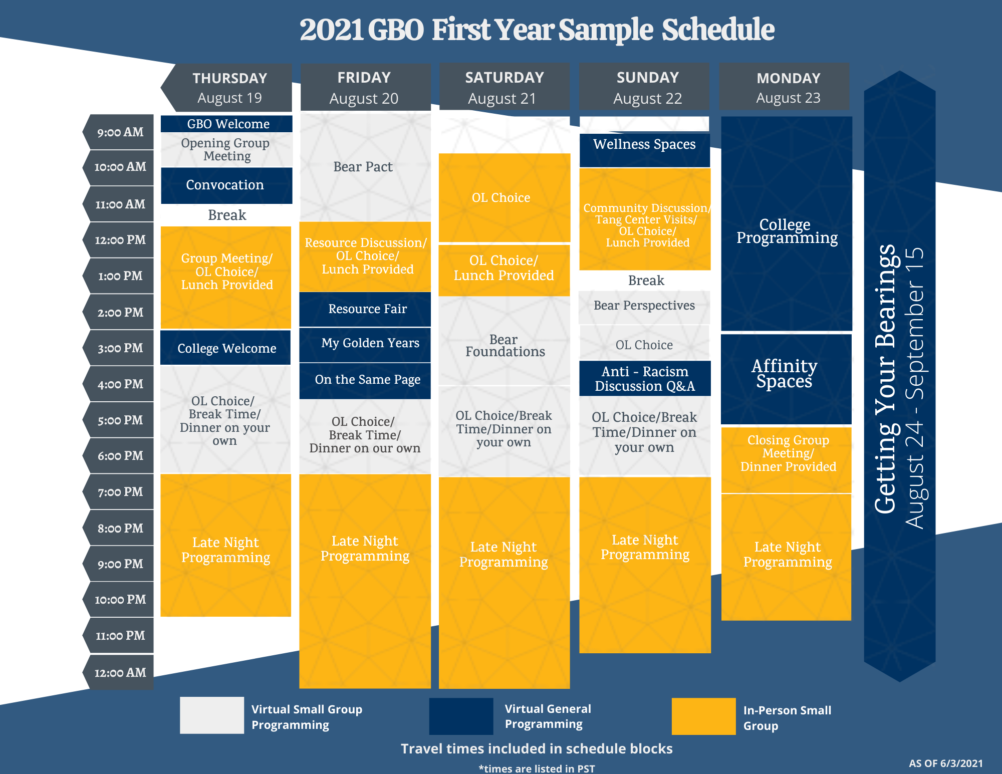 GBO Sample Schedule - Golden Bear Orientation